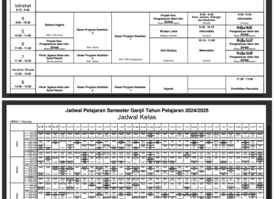 Jadwal Pelajaran Semester Ganjil Tahun Pelajaran 2024/2025