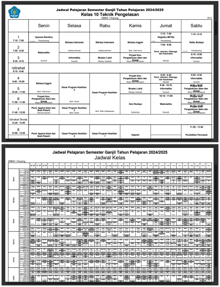 Jadwal Pelajaran Semester Ganjil Tahun Pelajaran 2024/2025