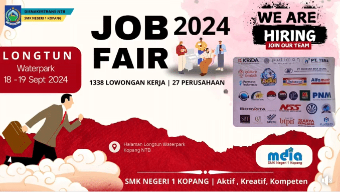 SMKN 1 Kopang bekerja sama dengan Dinas Tenaga Kerja dan Transmigrasi (Disnakertarans) NTB menyelenggarakan Job Fair selama dua hari